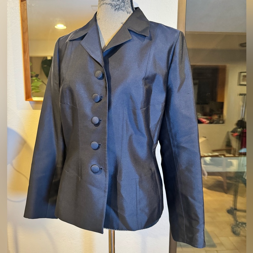 Escada Couture Navy Blue Silk Jacket Size EU 40 US 8.